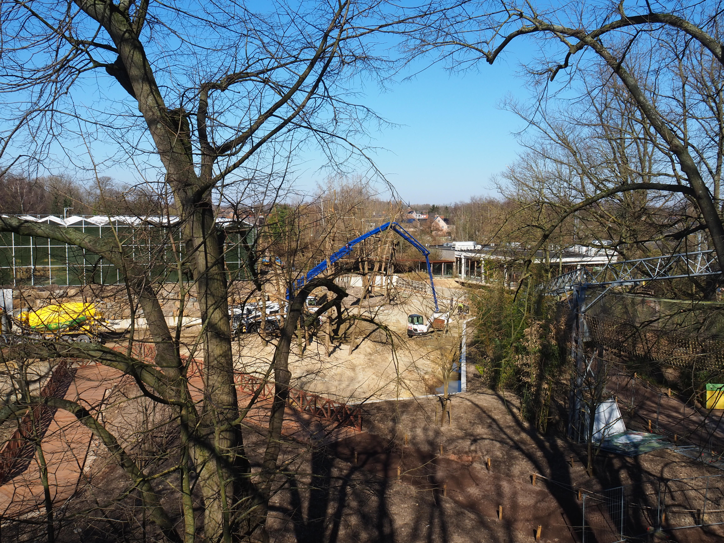 View from tree-top walk to restaurant "Tree Shrew" and construction site of since-finished orangutan project, 2022-03-08