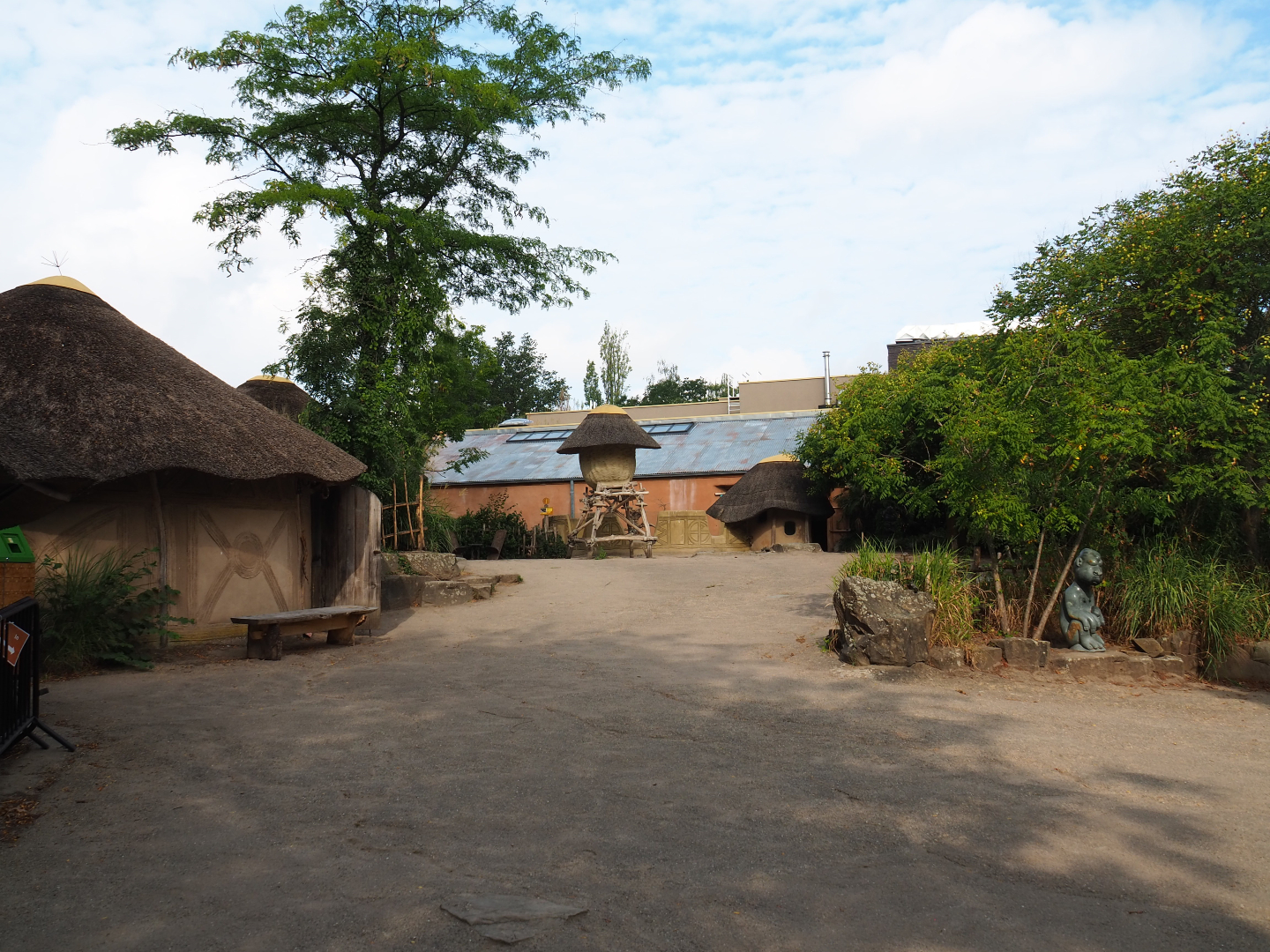 View in the African village with the bonobo building in the background, 2020-08-15
