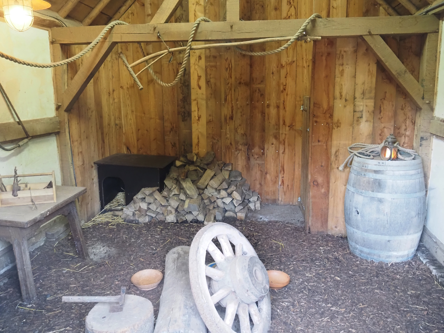 View inside the Flemish giant rabbit barn, 2024-08-21