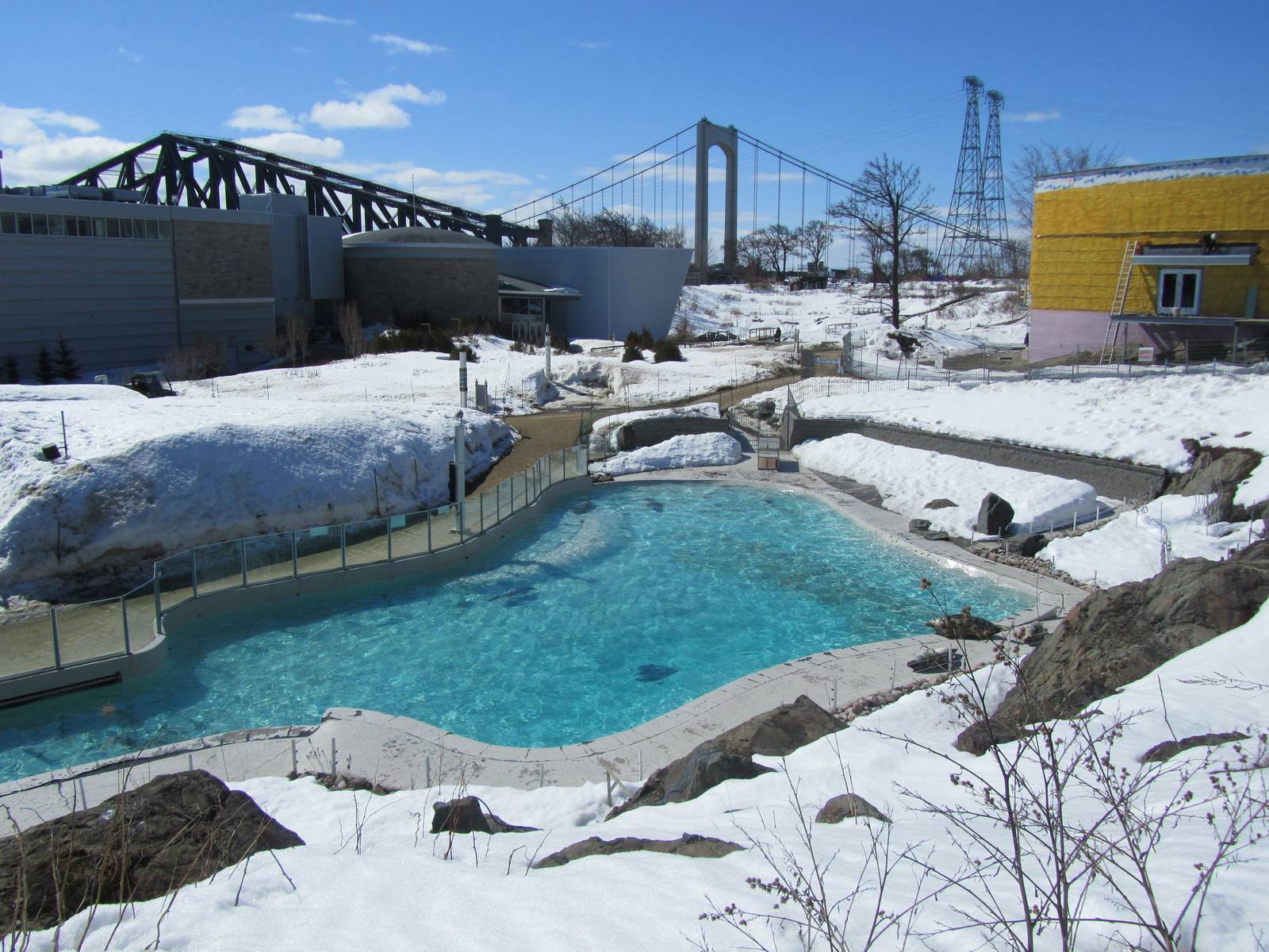 View of Arctic Seals Pool and the St Lawrence Bridges.