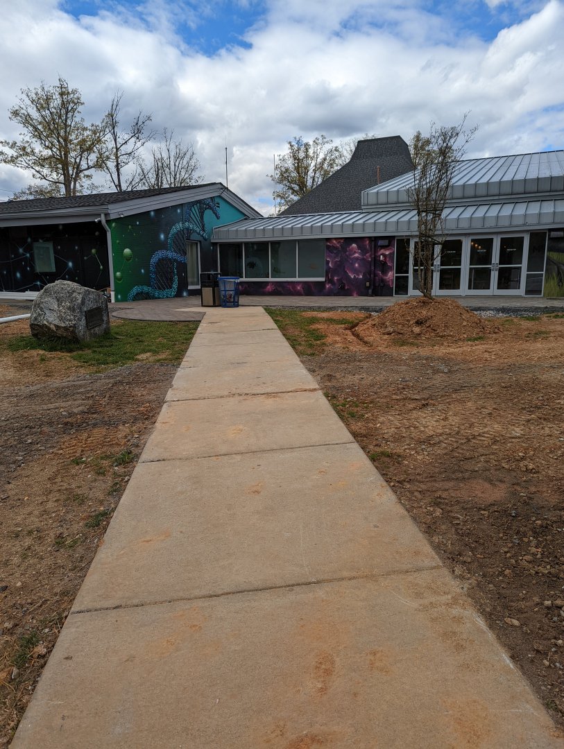 View of construction in the entrance plaza