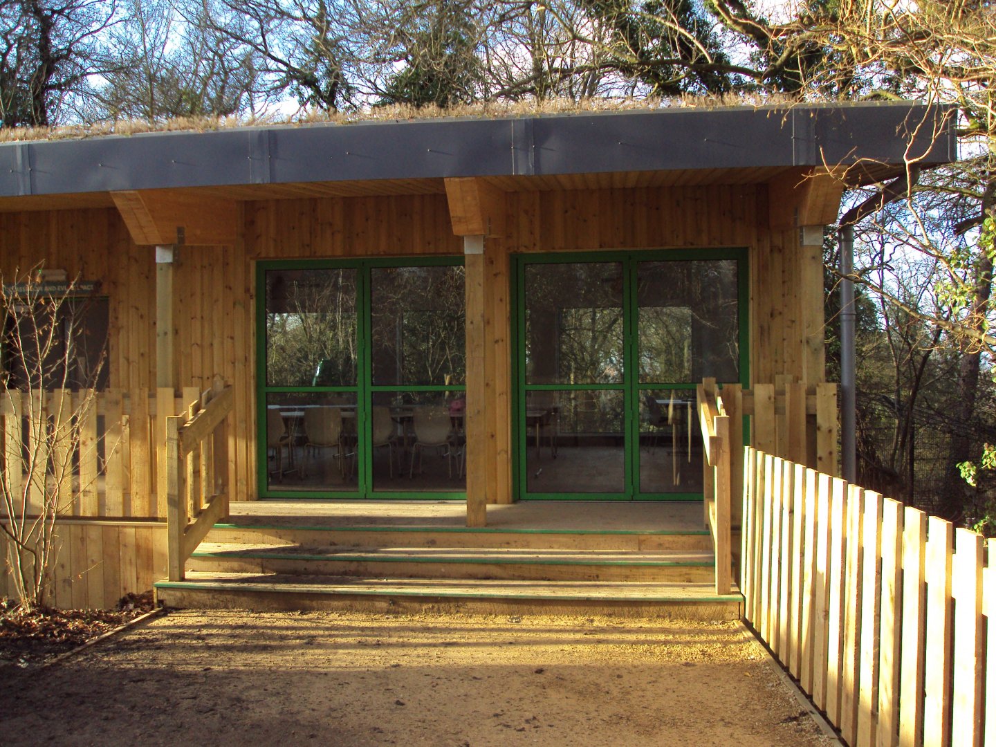 View of education building with an over view of the Bear and Wolf enclosure 03/01/2020