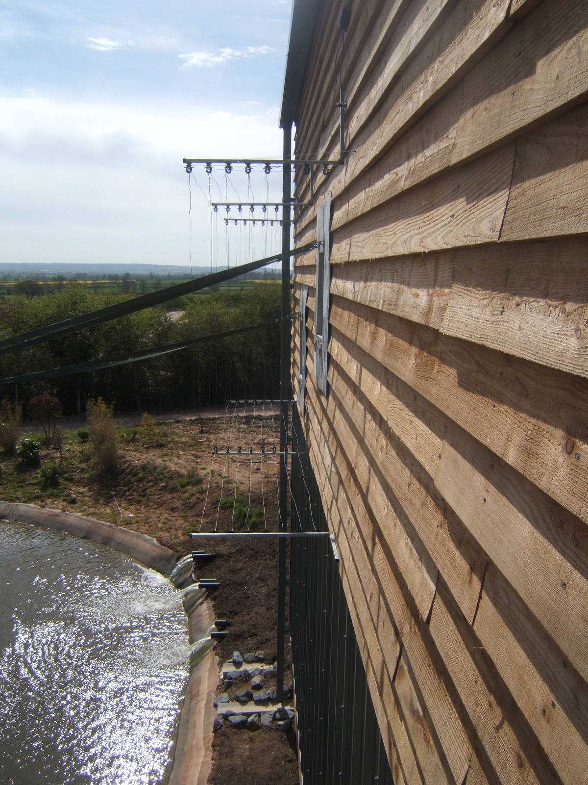 View of Electric fencing round Gibbon Forest