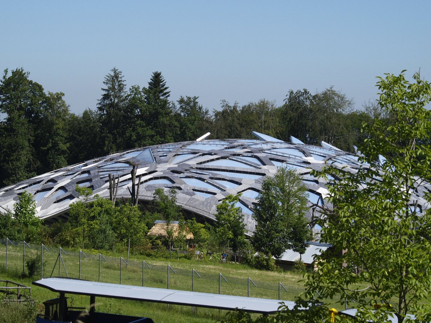 view of elephant enclosure and Thai lodge