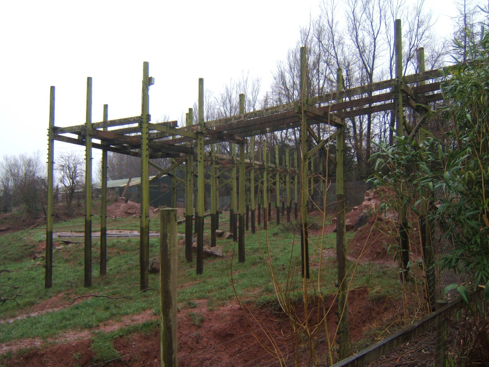 View of overhead walk way being taken down