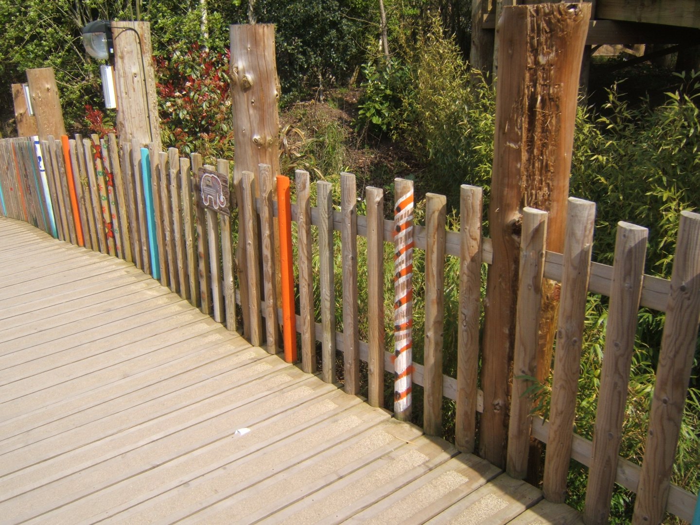 View of painted fence posts on the way up to the Elephant House 14/04/2019