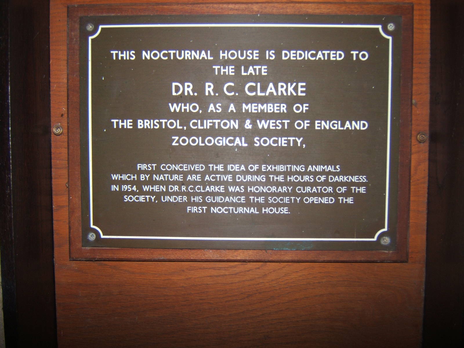 View of plaque outside the Nocturnal House