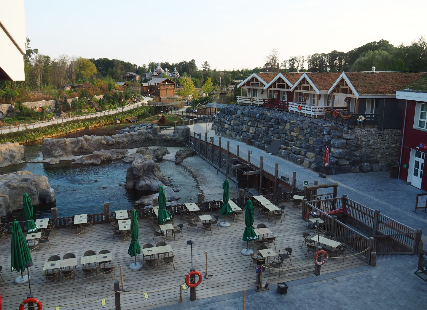 View of Steller's sea lion exhibit and The Last Frontier from the room in The Paddling Bear hotel, 2020-09-02