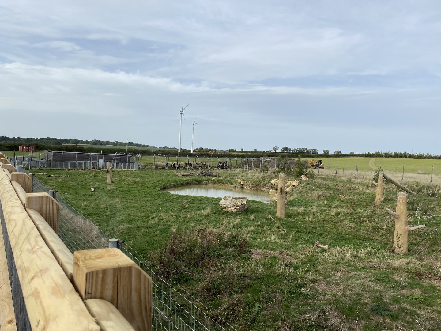 View of the bear enclosure (mid and left) from the new viewing platform, Hamerton, UK