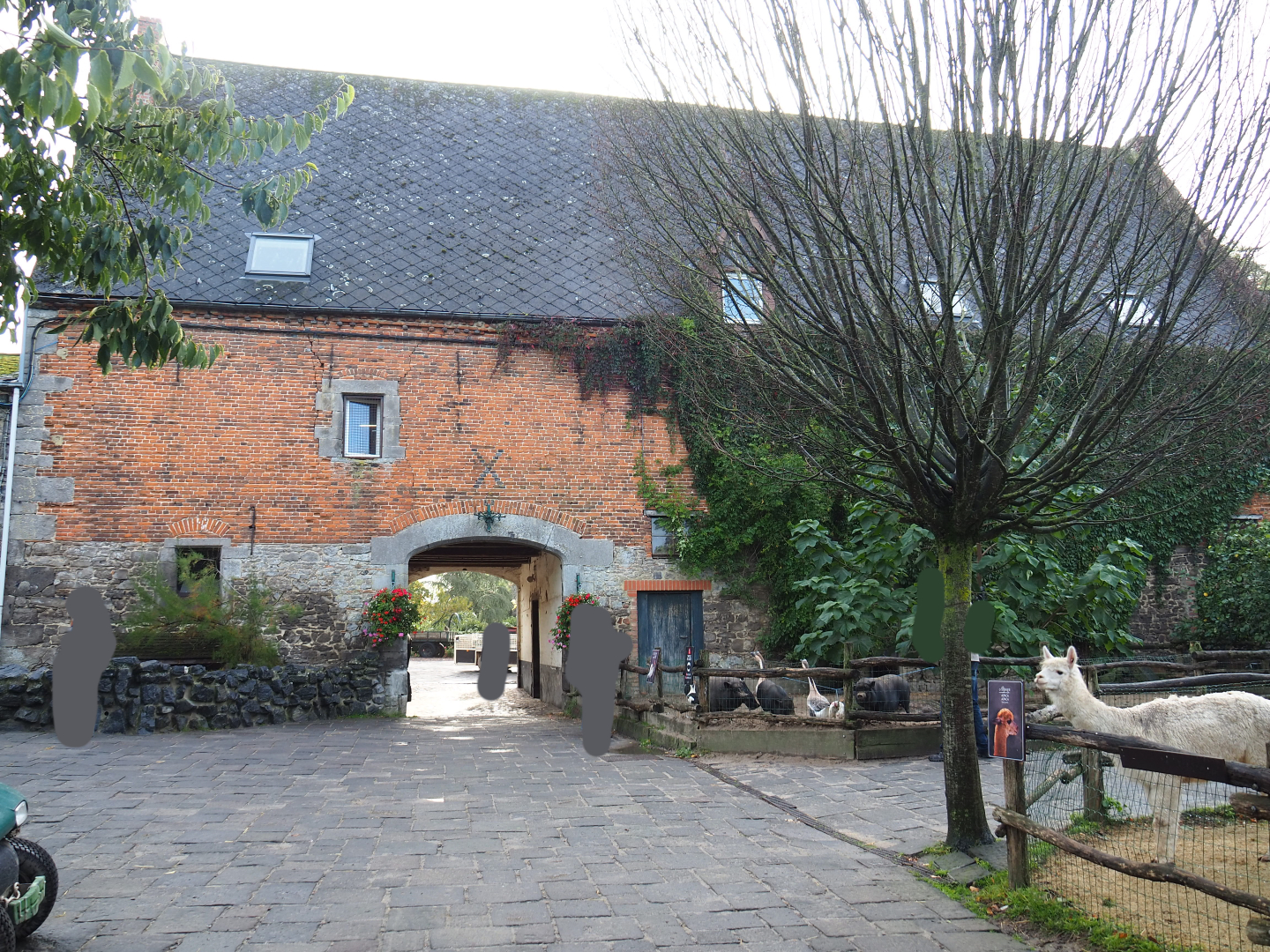 View of the farm area and the farm building with passageway, 2019-10-04