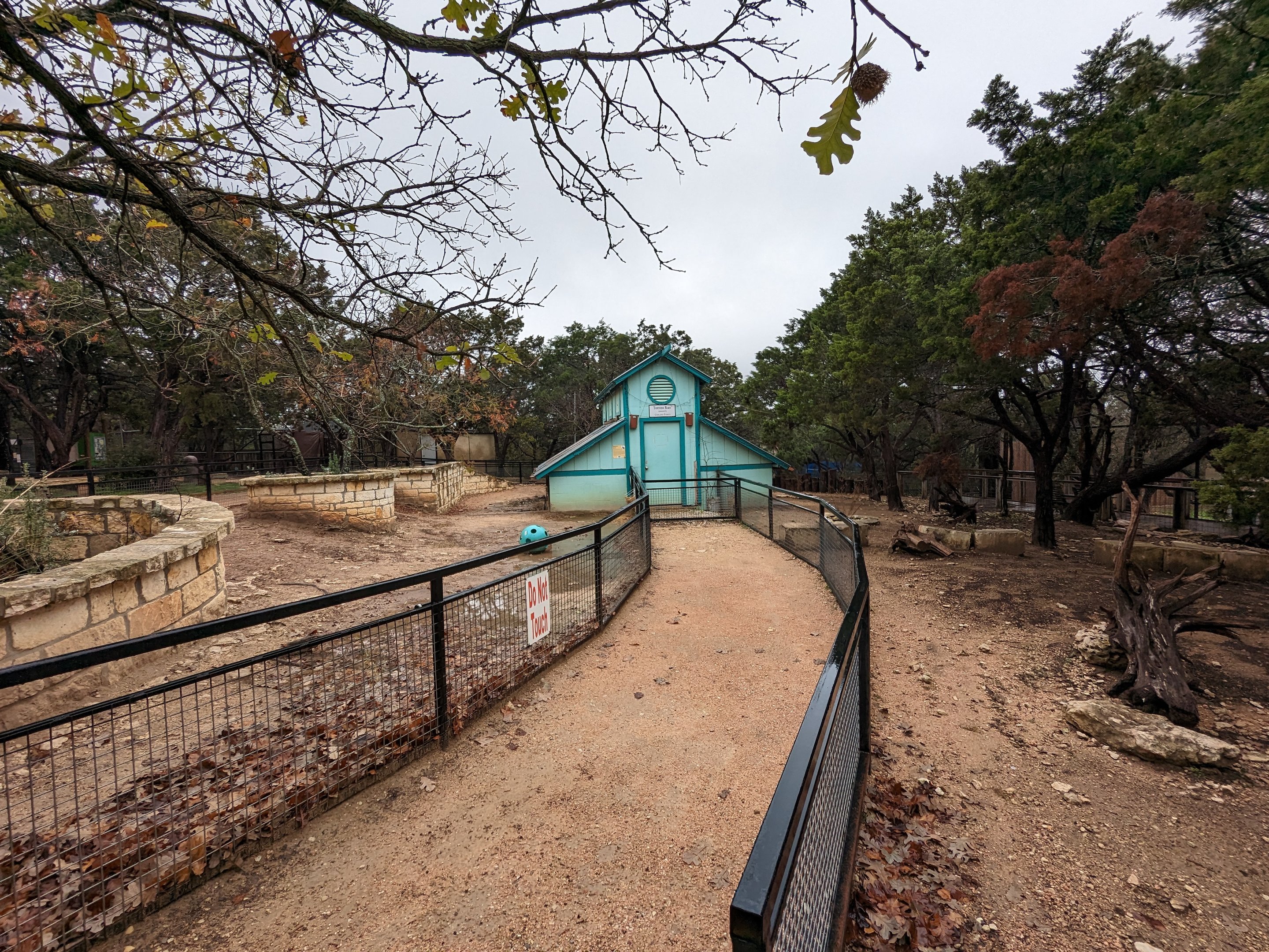 View of tortoise barn, sulcata on the right, Galapagos on the left.