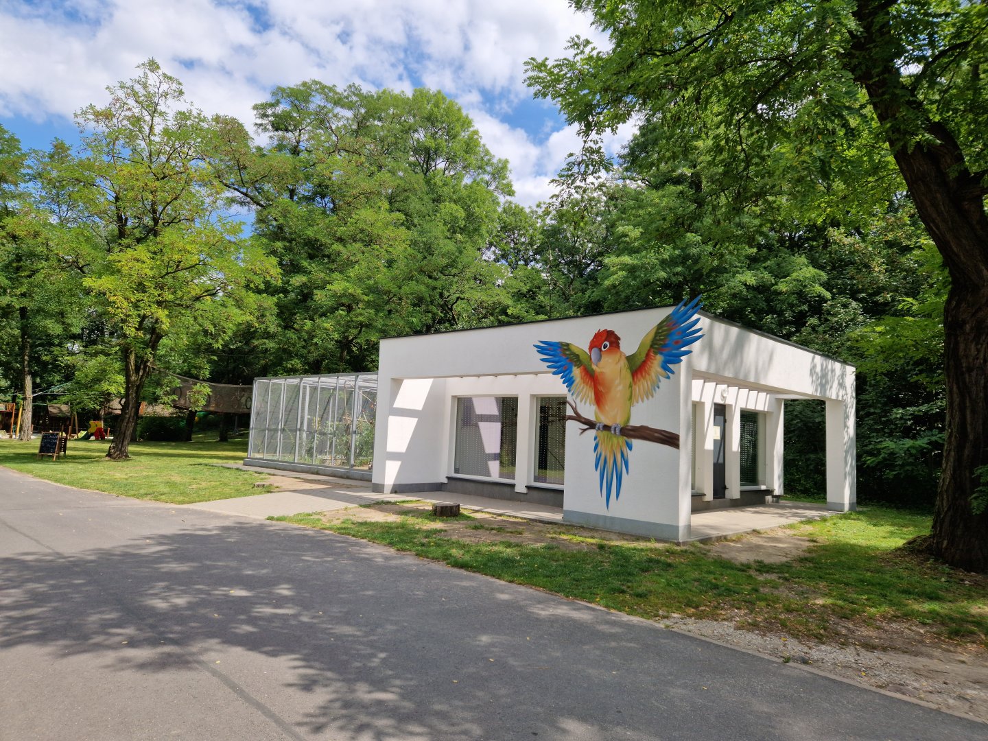 View towards parrot aviaries