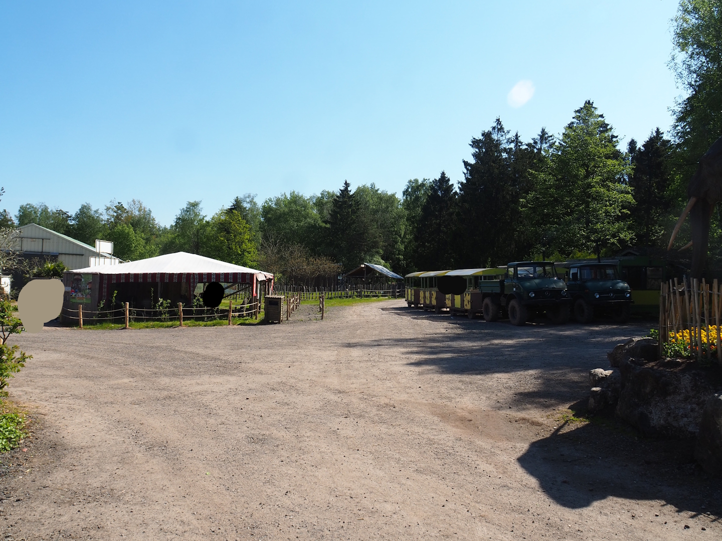 View towards safari train station area and Aldabra tortoise and Dromedary camel exhibits, 2023-05-19