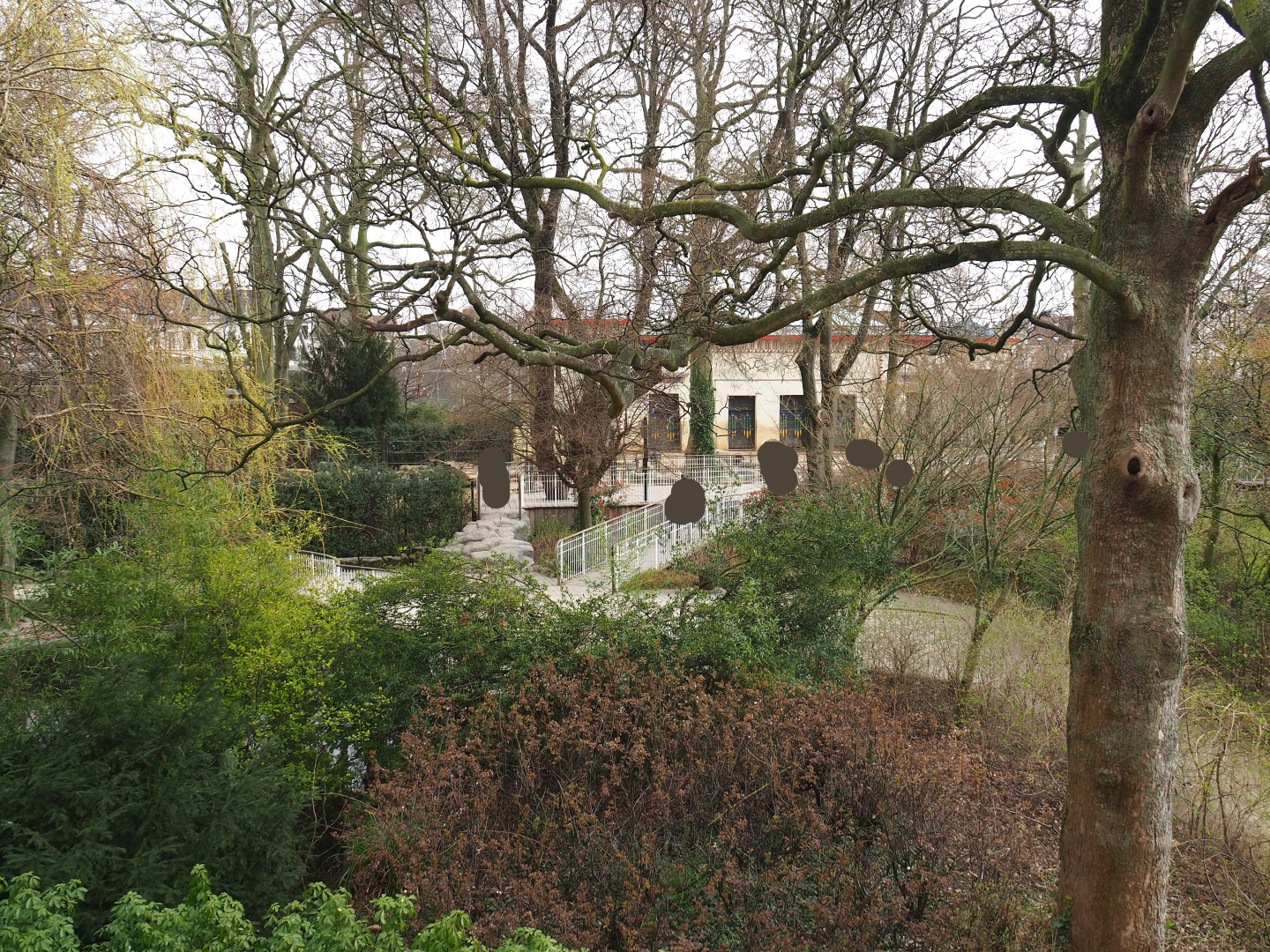 View towards the Egyptian Temple from the viewing area on top of the hippopotamus house, 2022-03-16