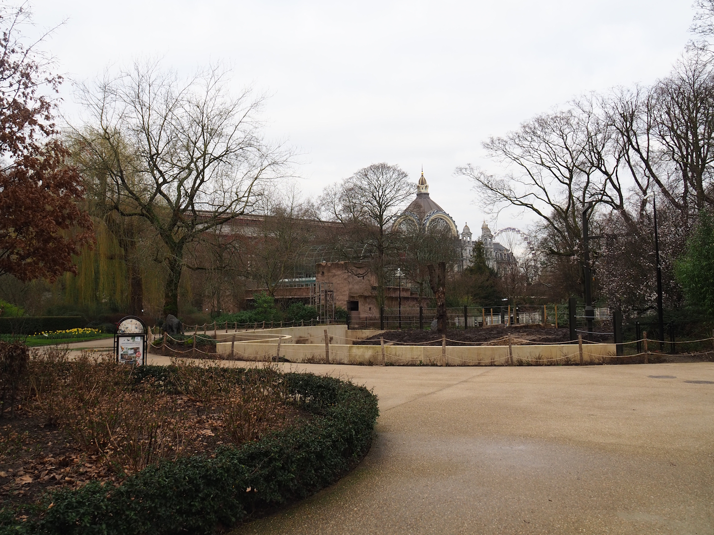 View with Asian elephant exhibit and hippo house, 2024-02-17