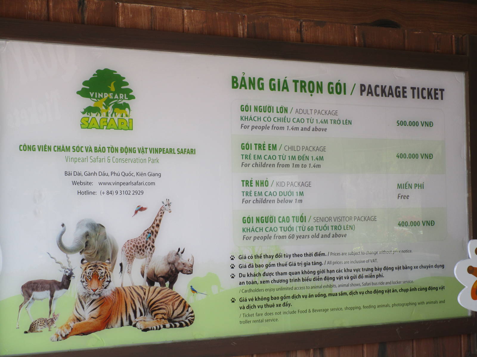 Vinpearl Safari - Prices Board