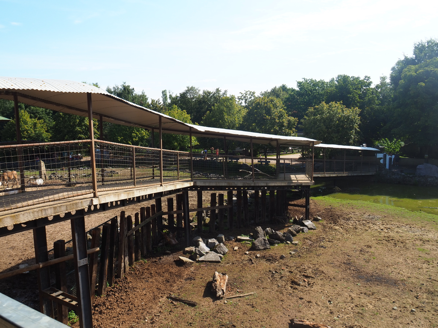 Visitor walkway over the savanna exhibit to the savanna building, 2019-08-04