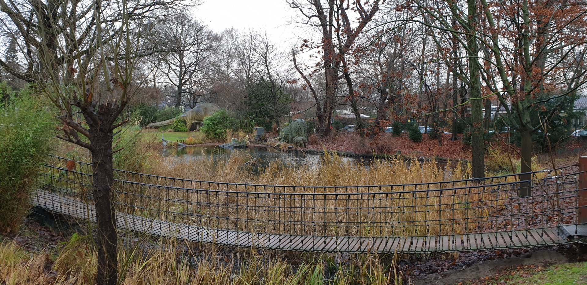 Waterfowl pond with Dino-statues