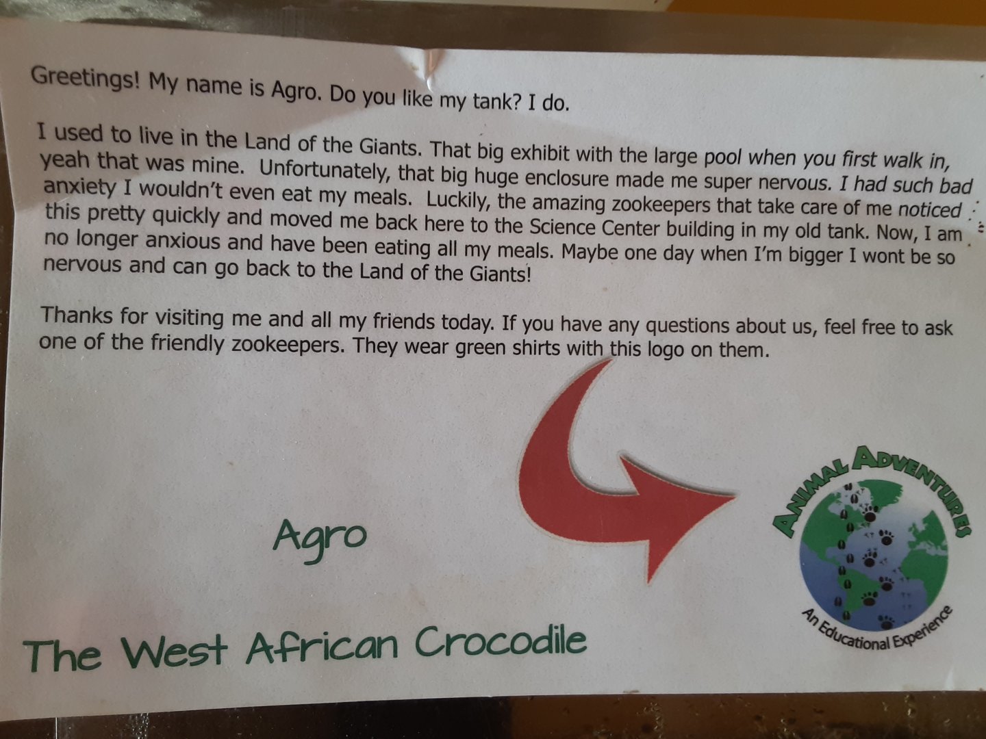 West African Crocodile signage