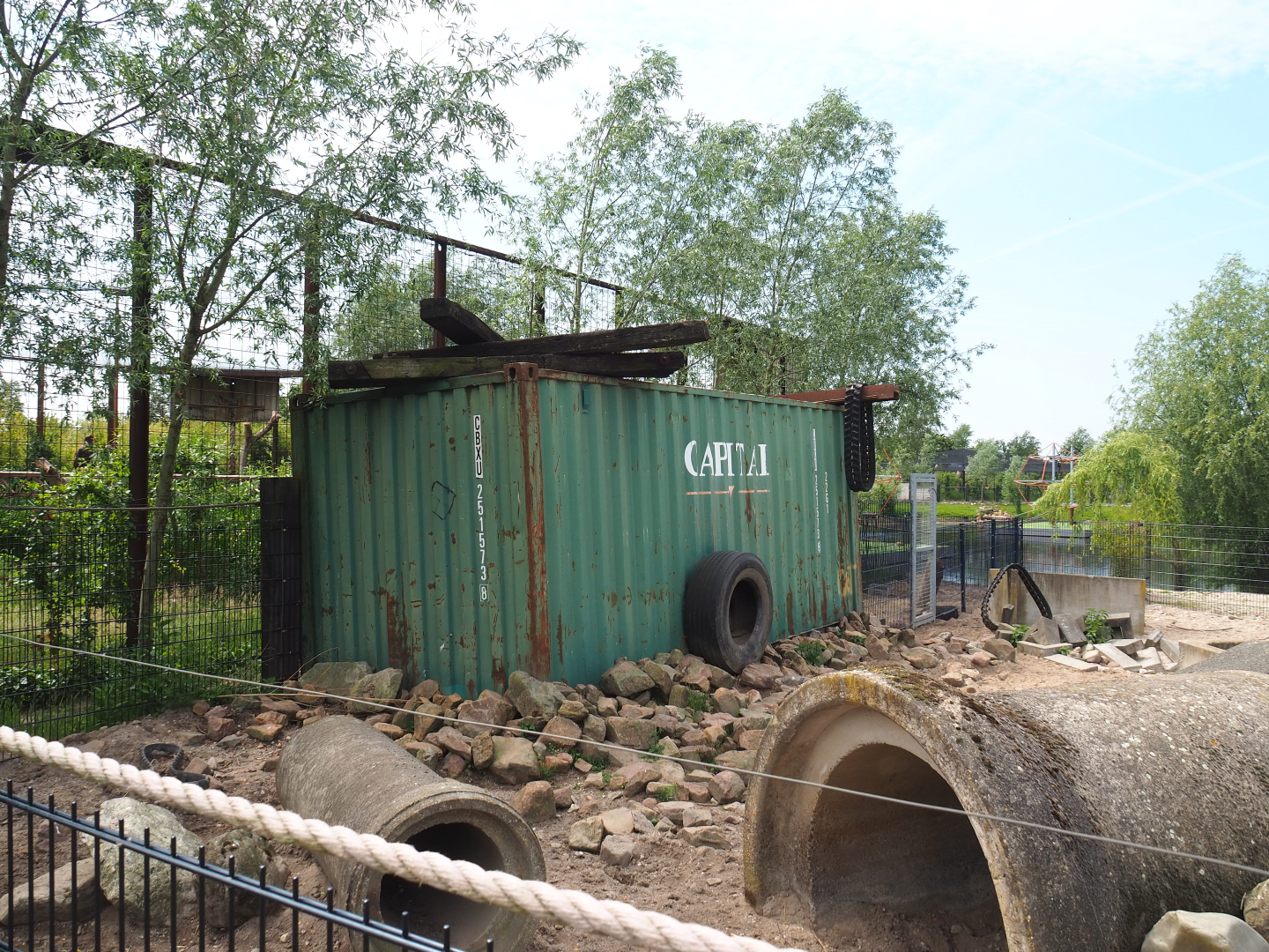 White-lipped peccary holding barn and shelters, 2022-05-17