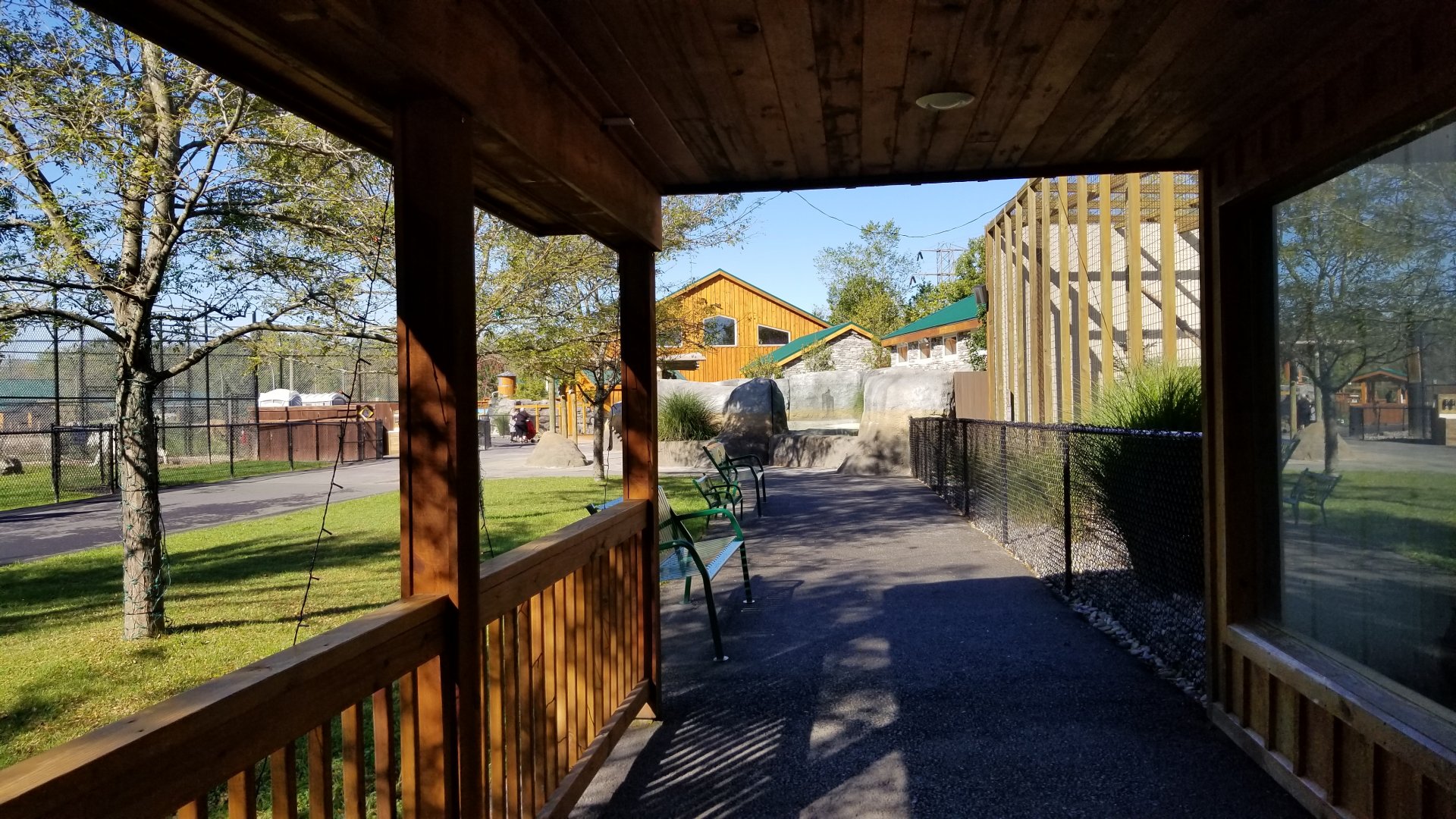 Wild Animal Park - Penguins in front, snow leopard on right