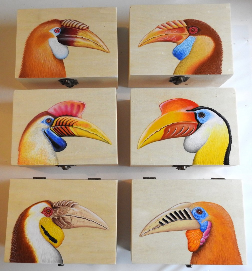 Wood boxes, hornbills