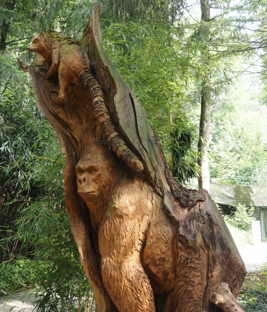 Wood carving of lemur and gorilla, 2024-08-18