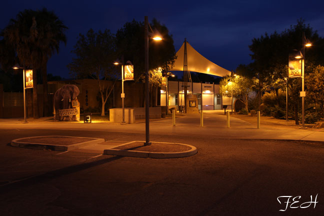 zoo entrance at dusk