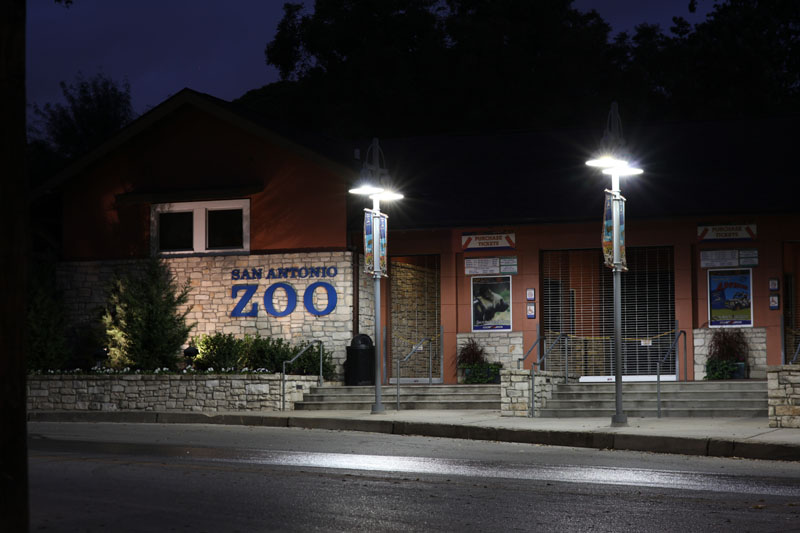 zoo entrance at dusk