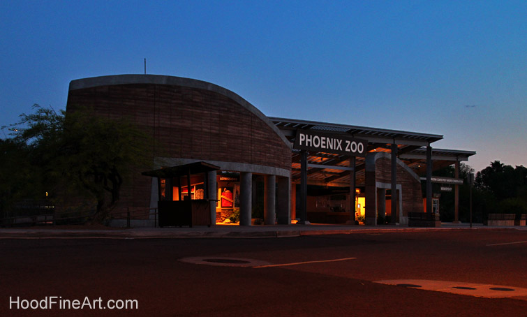 zoo entrance at dusk