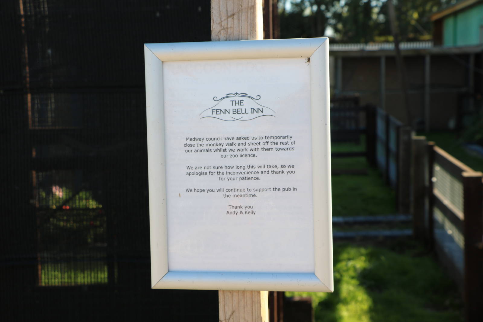 Zoo licence application sign - Fen Bell Inn, October 2015
