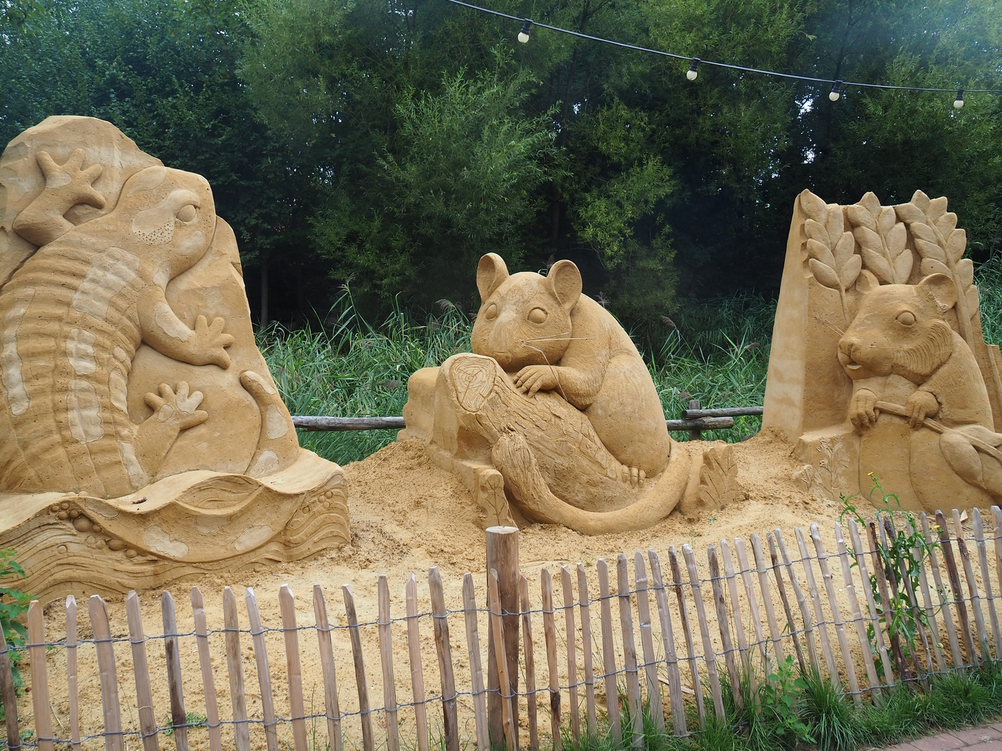 "Zoo of Sand" event - Fire salamander, European garden dormouse and European hamster sand sculptures ,2022-08-20