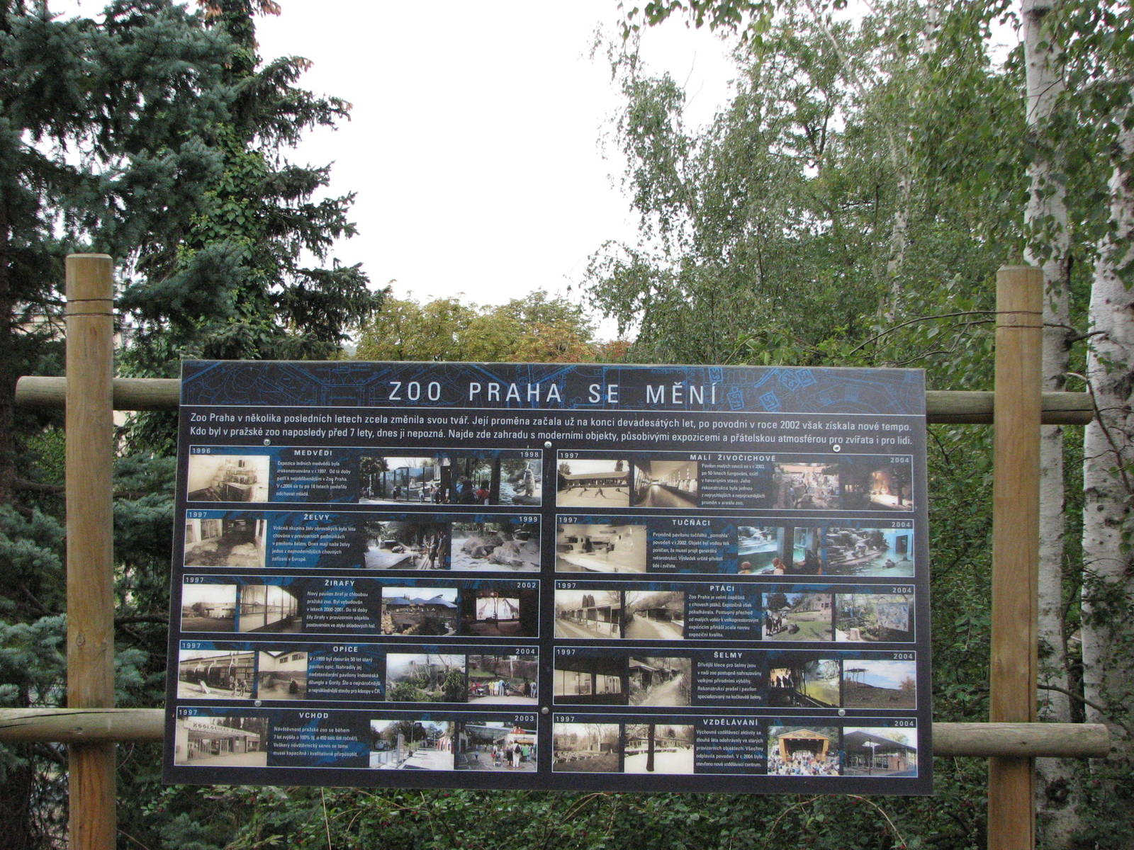 Zoo Praha - Sign showing the history of Prague Zoo