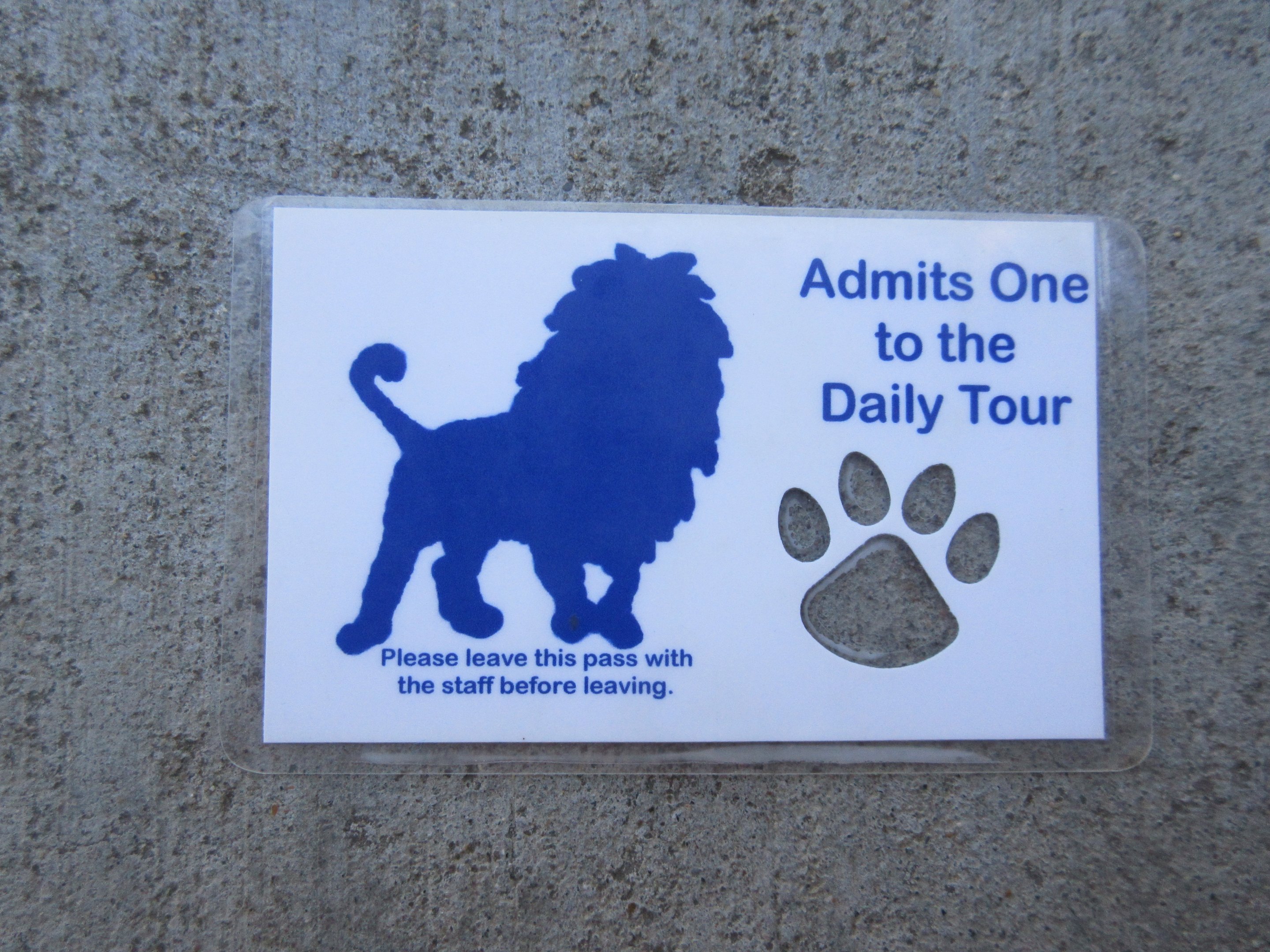 Zoo Tour Ticket (laminated card)